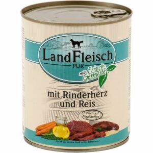 Landfleisch Hunde-Nassfutter Dog Pur Rinderherz & Reis 12x800g