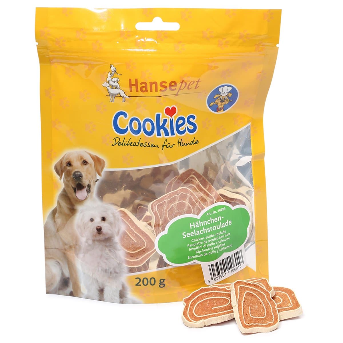 Hansepet Hundesnack Cookies Delikatess-Hähnchen-Seelachsroulade 200g