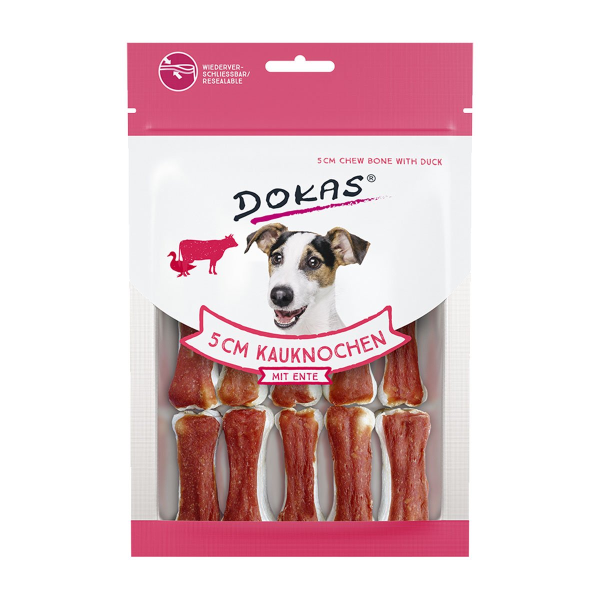 Dokas Hundesnack 5cm Kauknochen mit Ente 10St