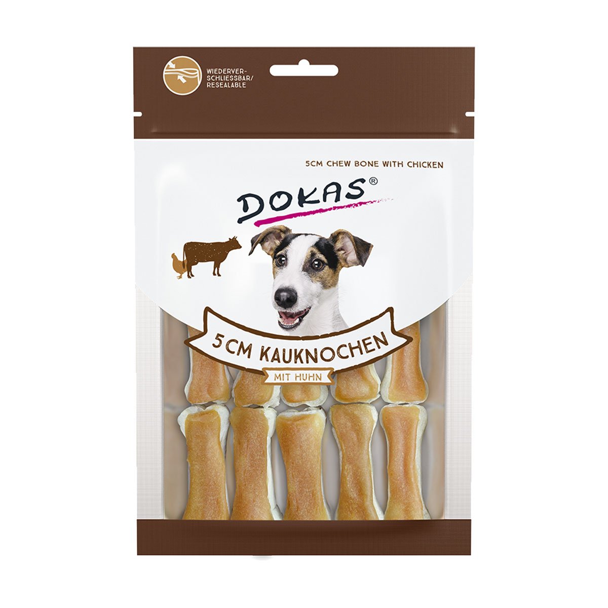 Dokas Hundesnack 5cm Kauknochen mit Huhn 2x10St