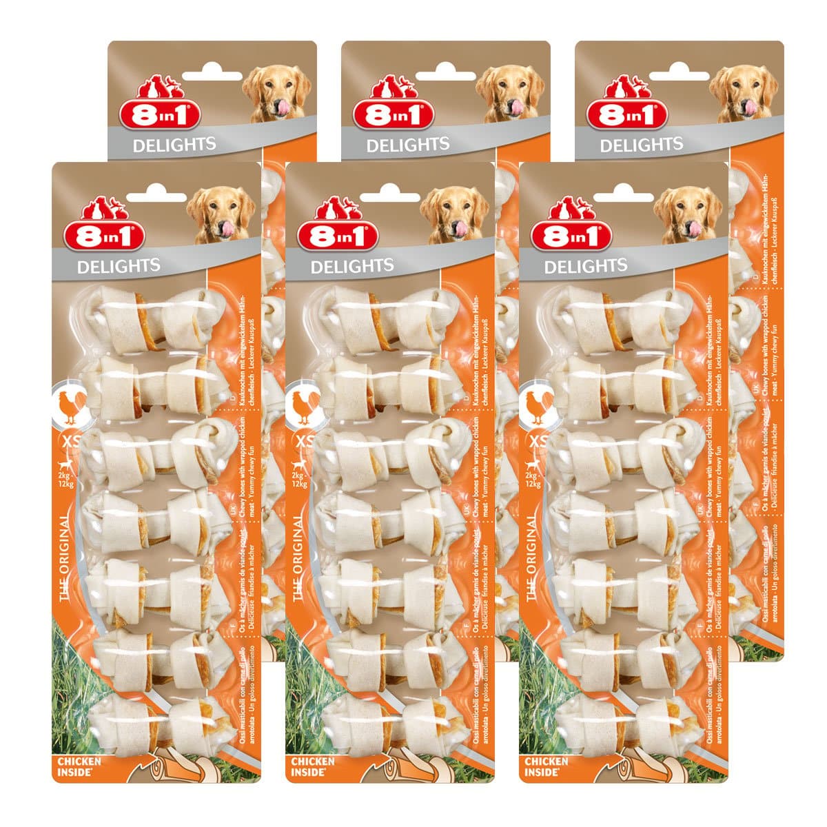 8in1 Delights Hundesnack Kauknochen Chicken/Huhn Größe XS bis L XS 6x7 Stück