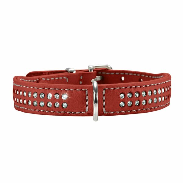 Hunter Elchlederhalsband Petit für kleine Hunde chili mit Strass 42