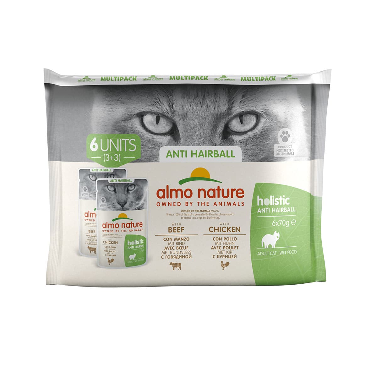 Almo Nature Holistic Anti Hairball Multipack mit Rind&Huhn 2x6x70g