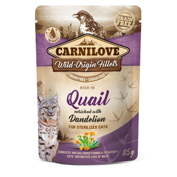 Carnilove Cat Pouch Ragout - Quail enriched with Dandelion for sterilized Cats 24x85g