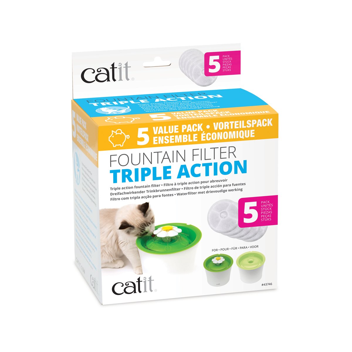 Catit 2.0 Triple Action Ersatzfilter für Blumen-Trinkbrunnen 5er-Set