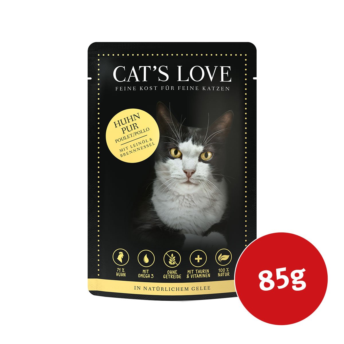 Cat's Love Nassfutter Huhn Pur mit Leinöl & Brennnessel 12x85g