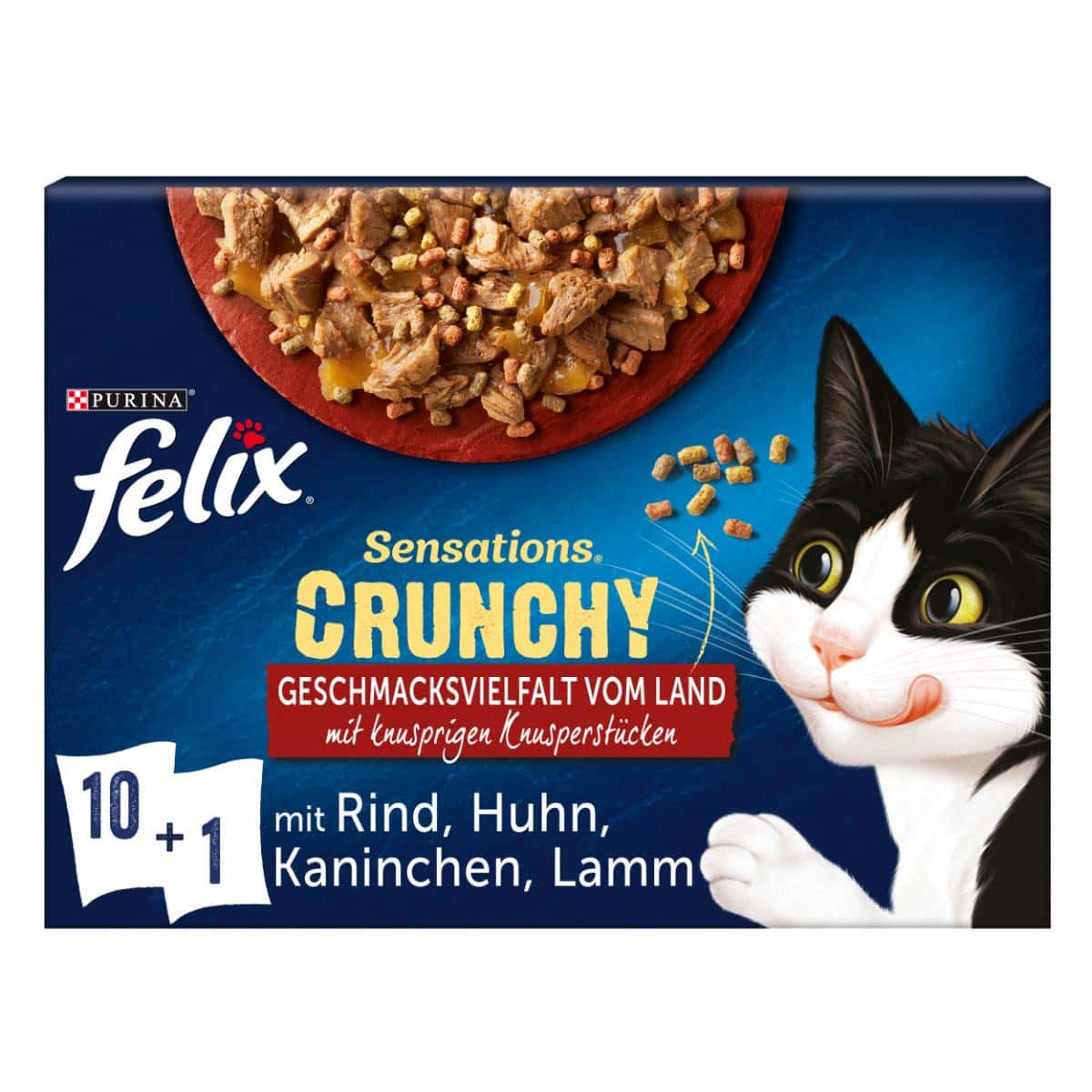 FELIX Sensations Crunchy Geschmacksvielfalt vom Land 10x85g + 1x40g Knusperstückchen