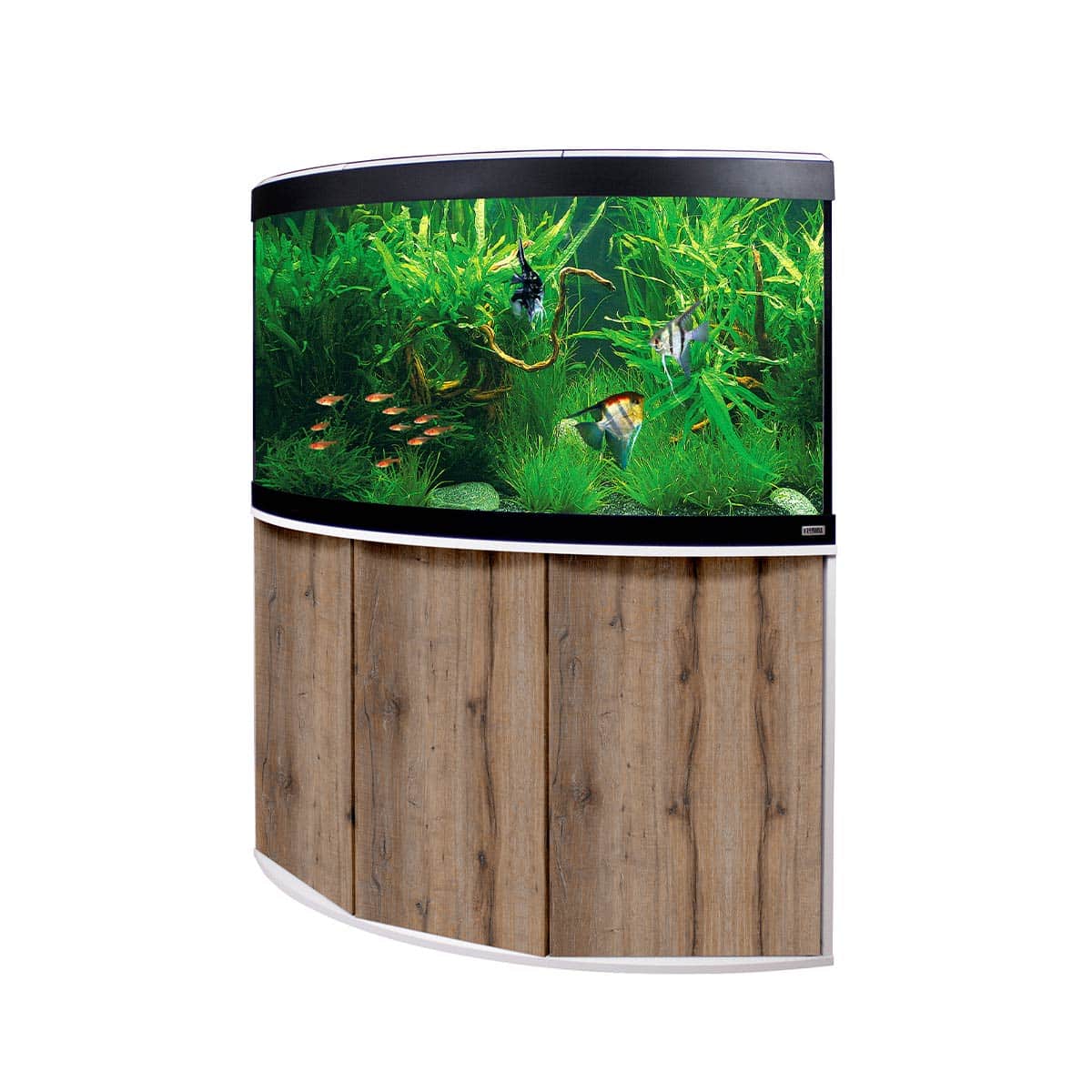 Fluval Komplett Eck-Aquarium mit Unterschrank Venezia 350 weiß/Eiche