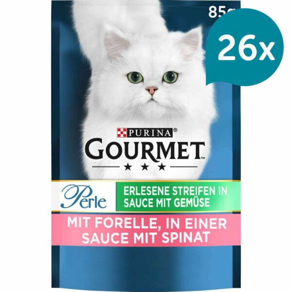 GOURMET Perle Erlesene Streifen in Sauce mit Forelle und Spinat 26x85g