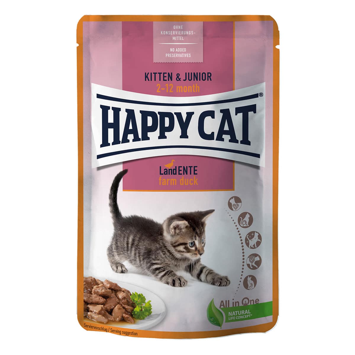 Happy Cat Kitten & Junior Land Ente Pouch 24x85g