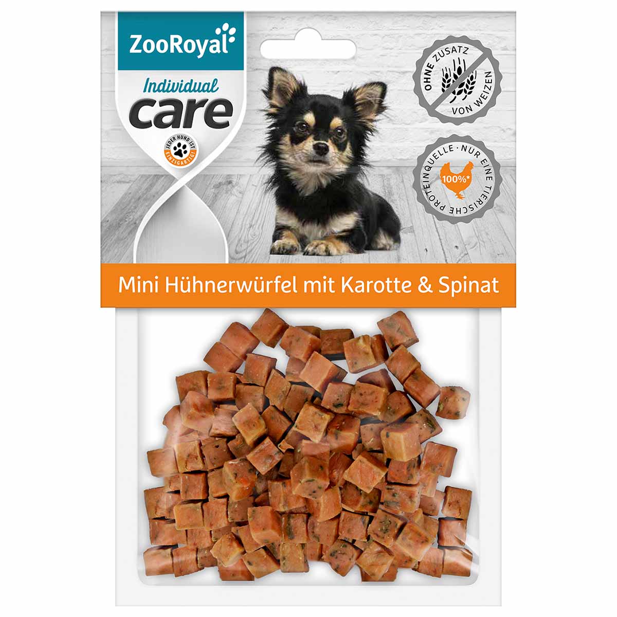 ZooRoyal Individual care Mini Hühnerwürfel mit Karotte & Spinat 70g 3x70g