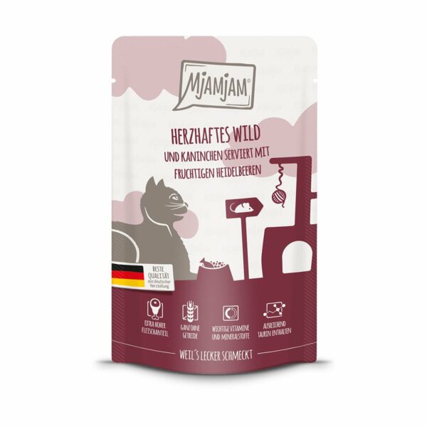 MjAMjAM Quetschie herzhaftes Wild und Kaninchen an fruchtigen Heidelbeeren 12x125g