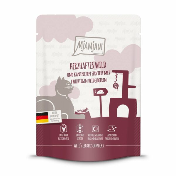 MjAMjAM Quetschie Wild & Kaninchen mit Heidelbeeren 24x300g