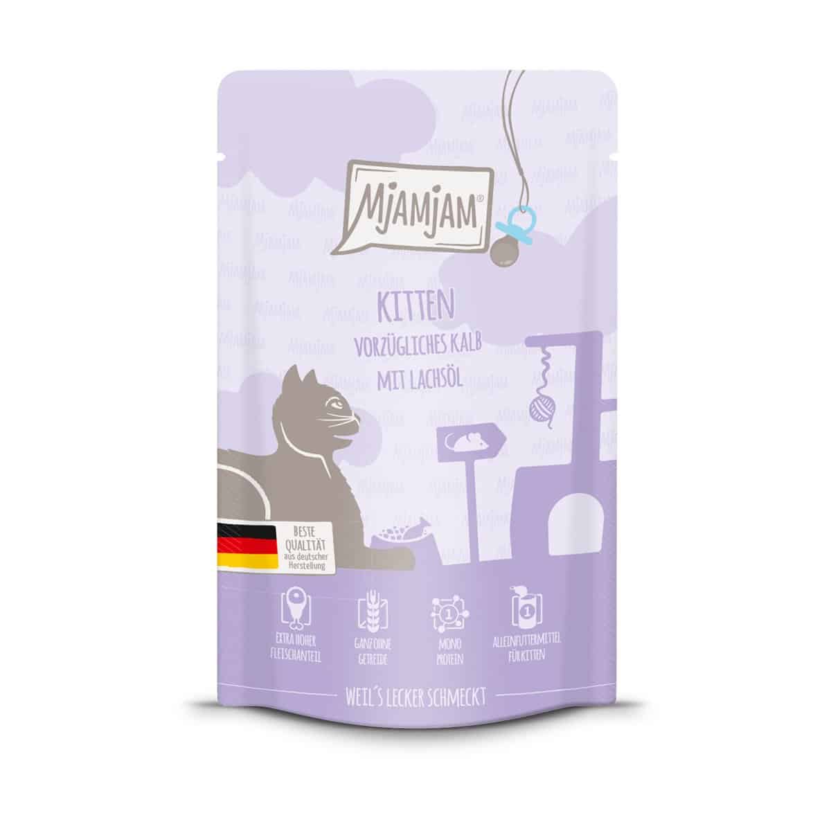 MjAMjAM Quetschie Kitten vorzügliches Kalb mit Lachsöl 48x125g