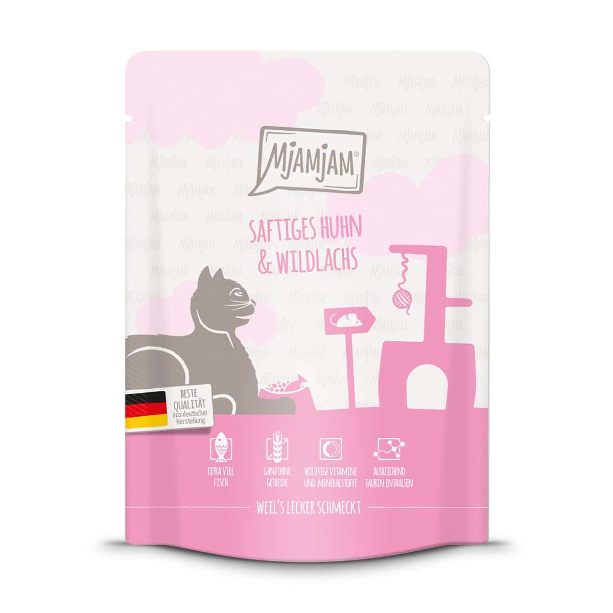 MjAMjAM Quetschie saftiges Huhn und Wildlachs 24x300g