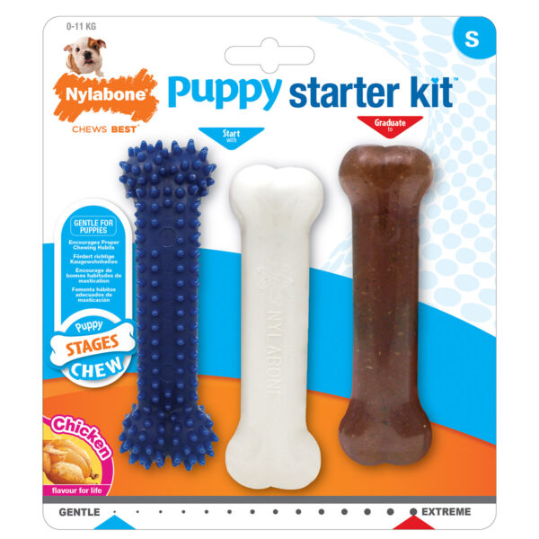 Nylabone Puppy Welpen Kauknochen Starterset Hühnchen-Geschmack