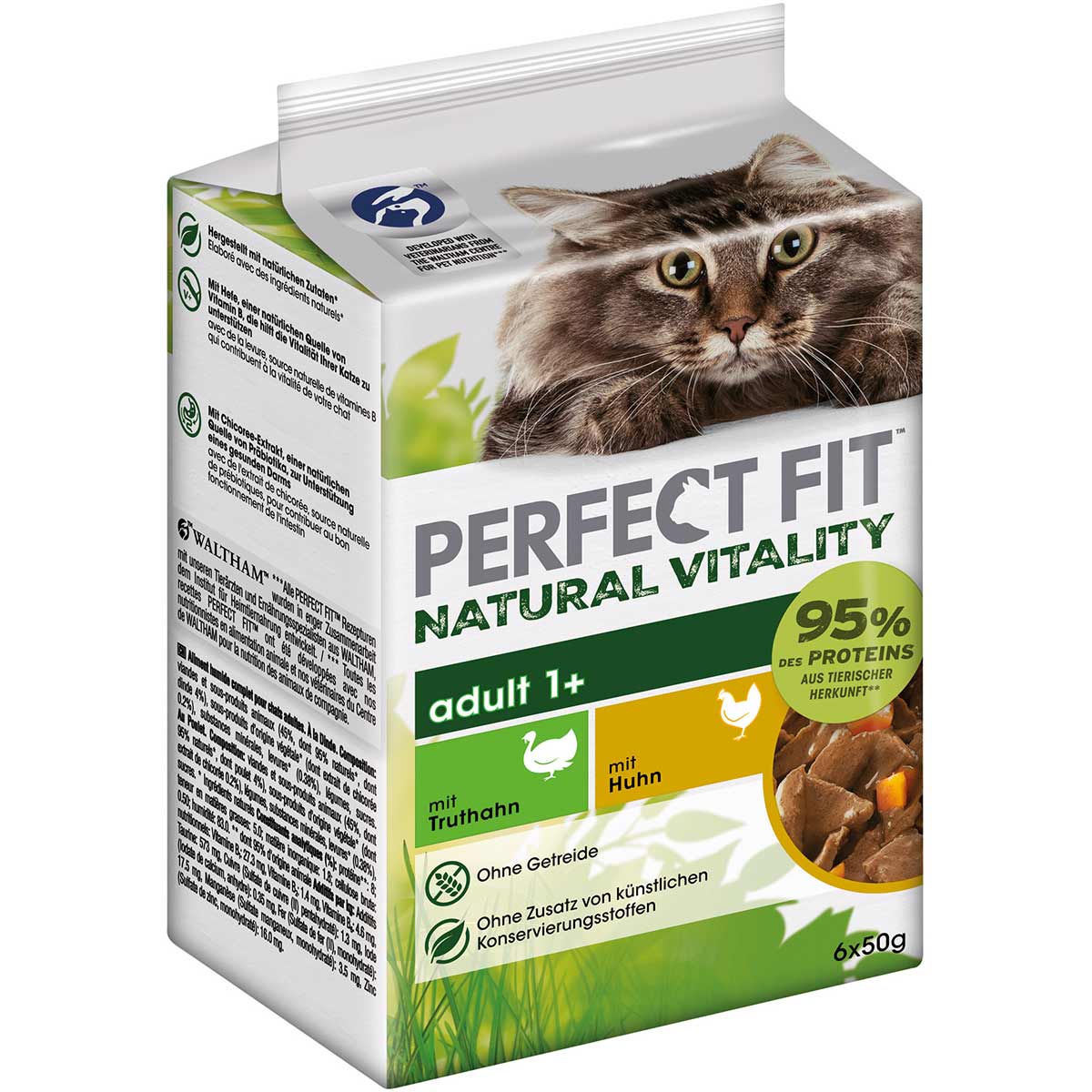 PERFECT FIT Katze Natural Vitality Adult 1+ mit Truthahn und Huhn 36x50g