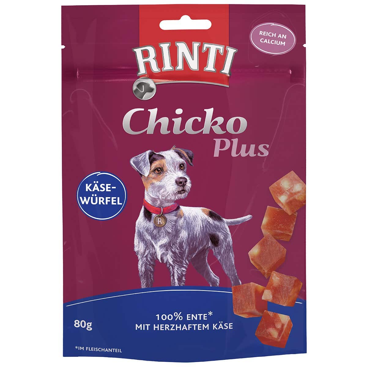 RINTI Chicko Plus Käsewürfel mit Ente 6x80g