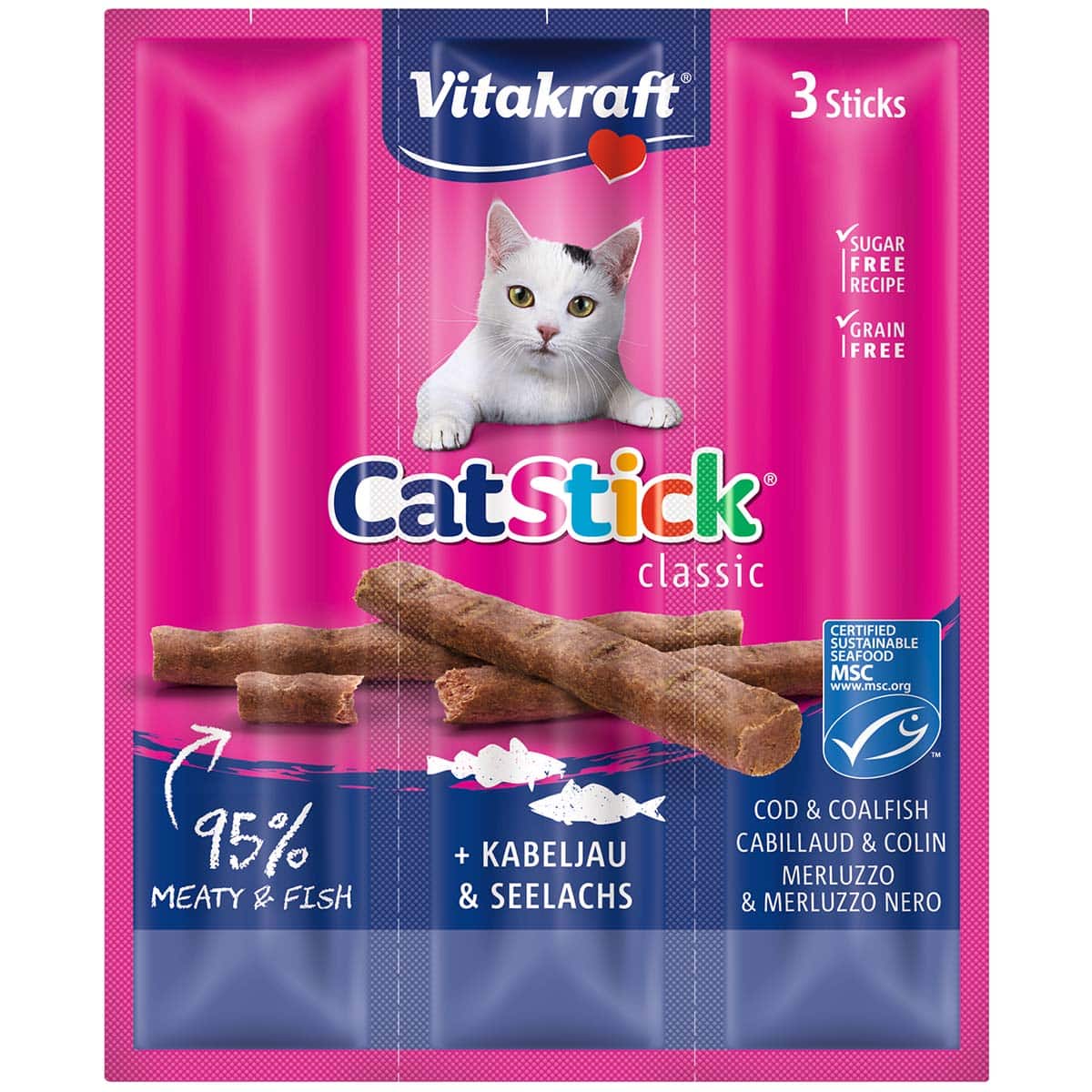 Vitakraft Cat Stick® Kabeljau & Seelachs MSC 5x3 Stück