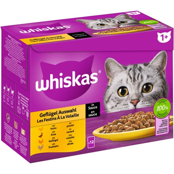 Whiskas Multipack 1+ Geflügel Auswahl in Sauce 12x85g