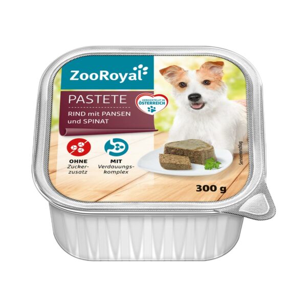 ZooRoyal Pastete Rind mit Pansen und Spinat 6x300g