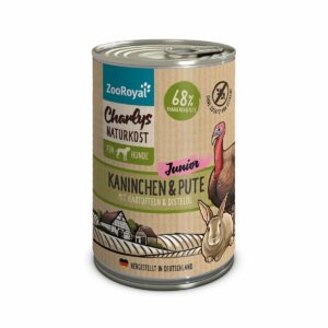 ZooRoyal Charlys Naturkost Junior Kaninchen & Pute mit Kartoffeln & Distelöl 6x400g