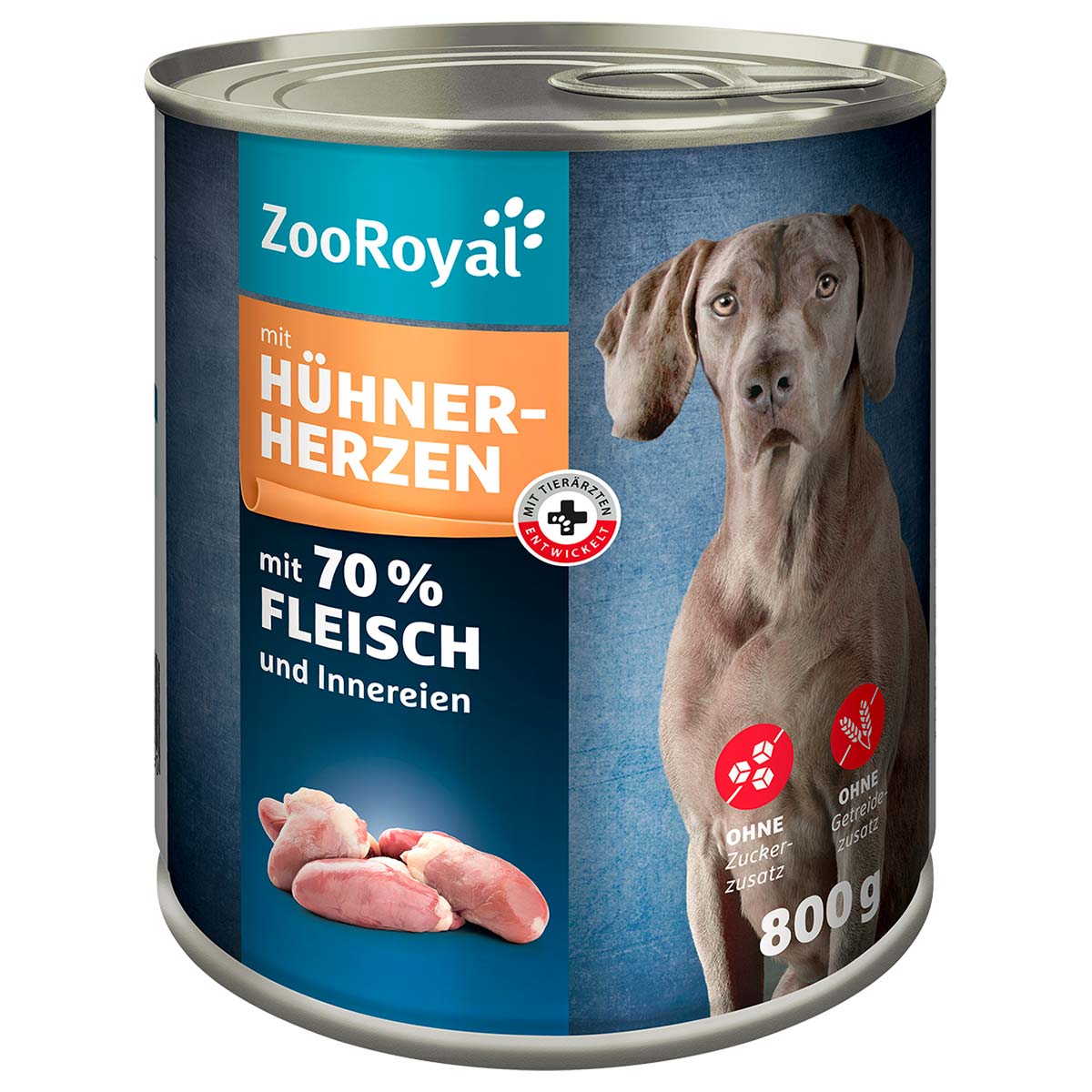 ZooRoyal Hunde-Nassfutter mit Hühnerherzen 6x800g